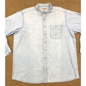 Wrangler Shirt Mens 3XT Denim Chambray Rugged Workwear Cowboy Long Sleeve Button